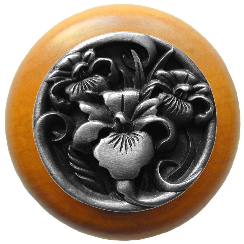 Notting Hill River Iris Wood Knob in Antique Pewter/Maple wood finish