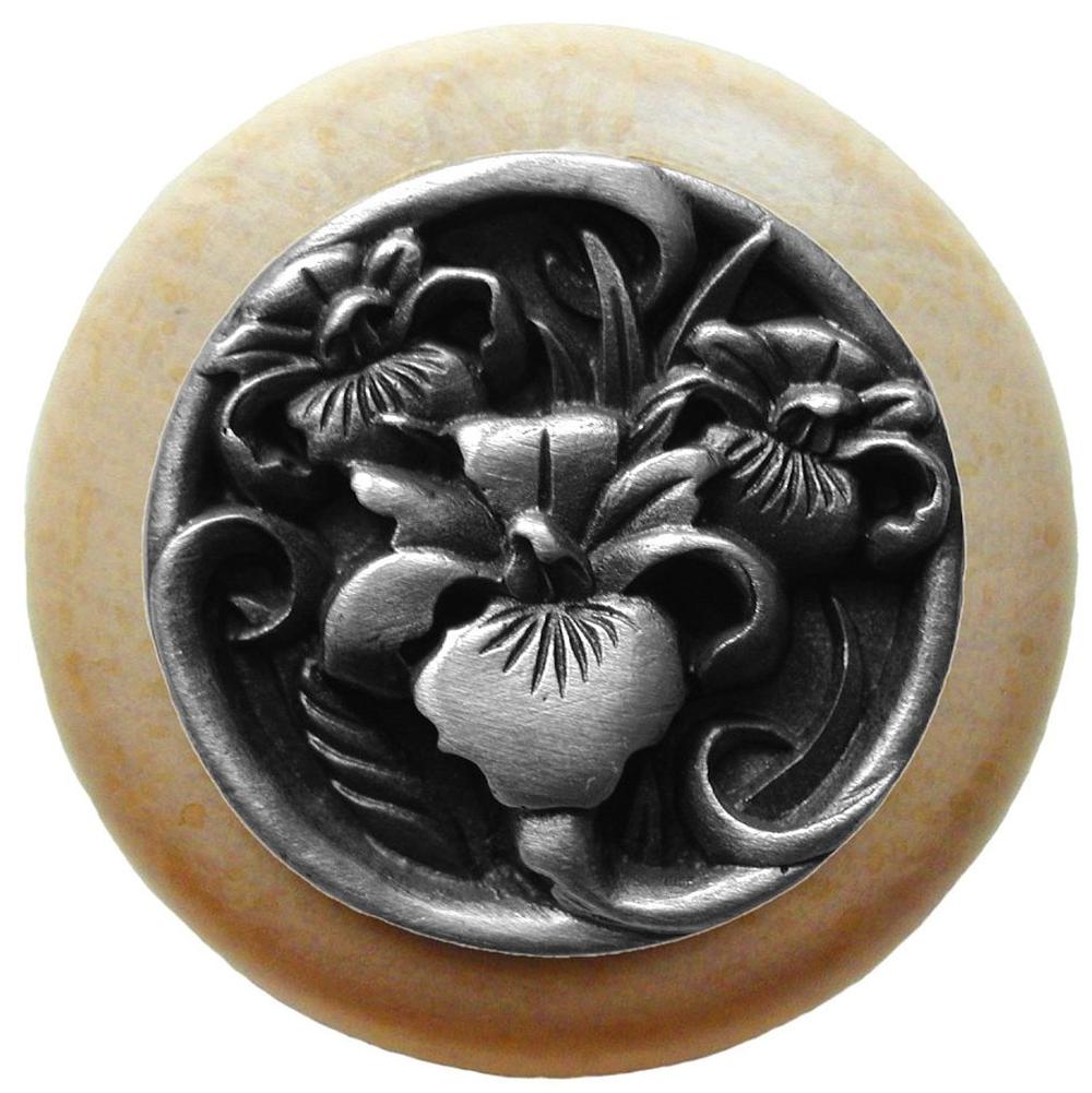 Notting Hill River Iris Wood Knob in Antique Pewter/Natural wood finish