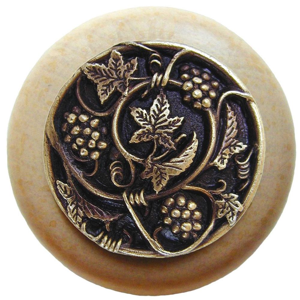 Notting Hill Grapevines Wood Knob in Antique Brass/Natural wood finish