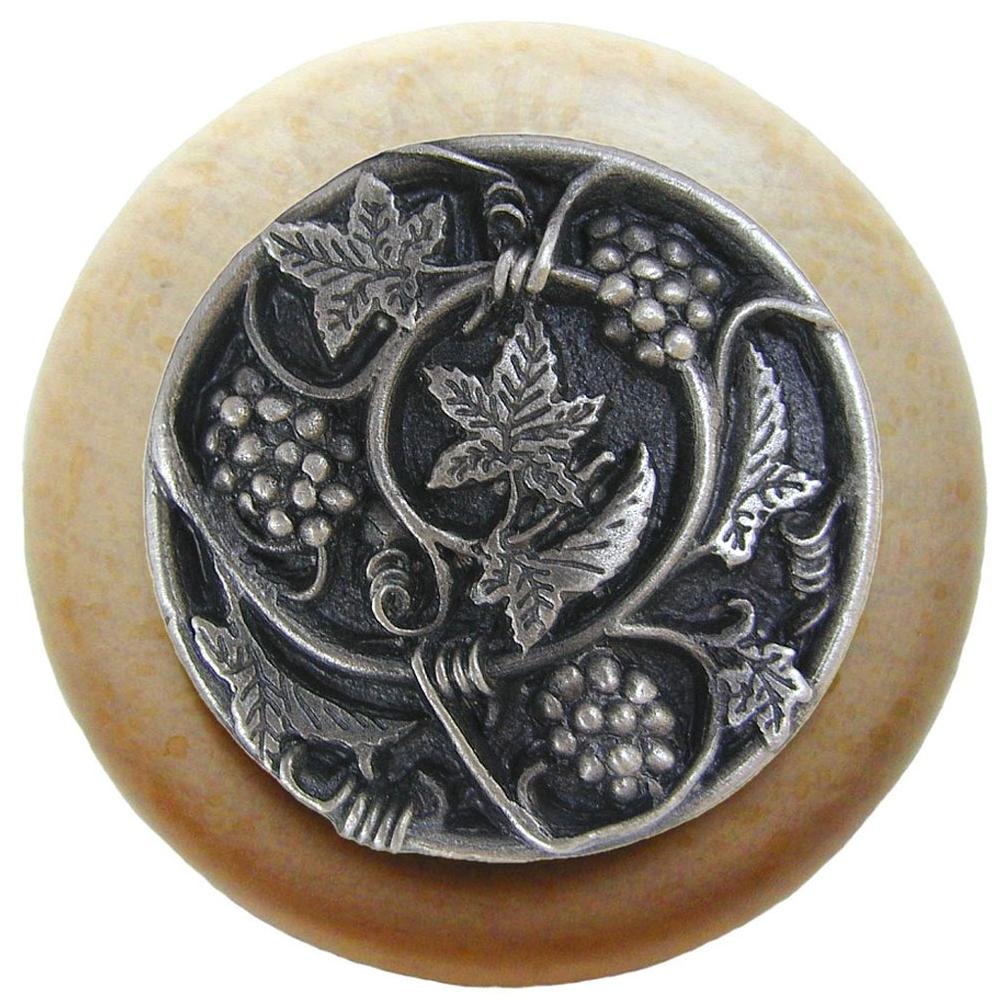 Notting Hill Grapevines Wood Knob in Antique Pewter/Natural wood finish