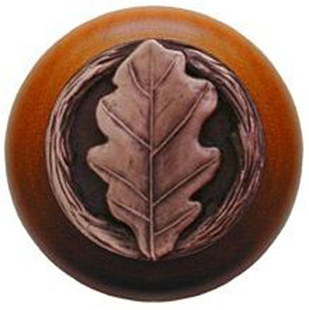 Notting Hill Oak Leaf Wood Knob in Antique Copper/Cherry wood finish