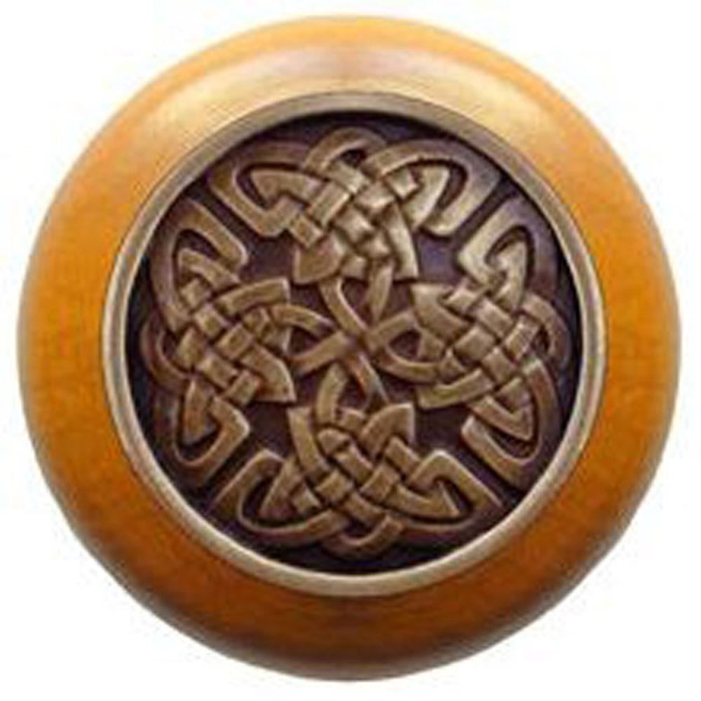 Notting Hill Celtic Isles Wood Knob in Antique Brass/Maple wood finish