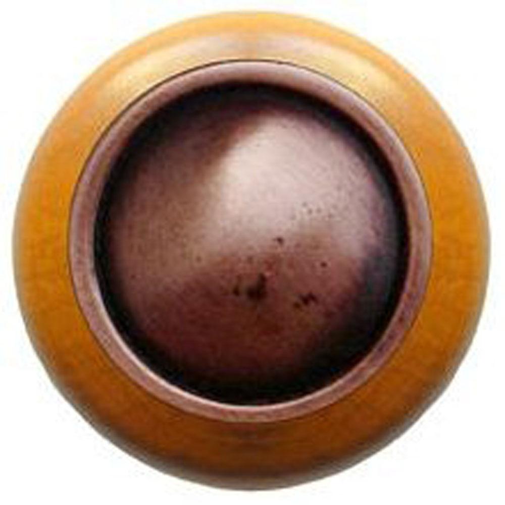 Notting Hill Plain Dome Wood Knob in Antique Copper/Maple wood finish