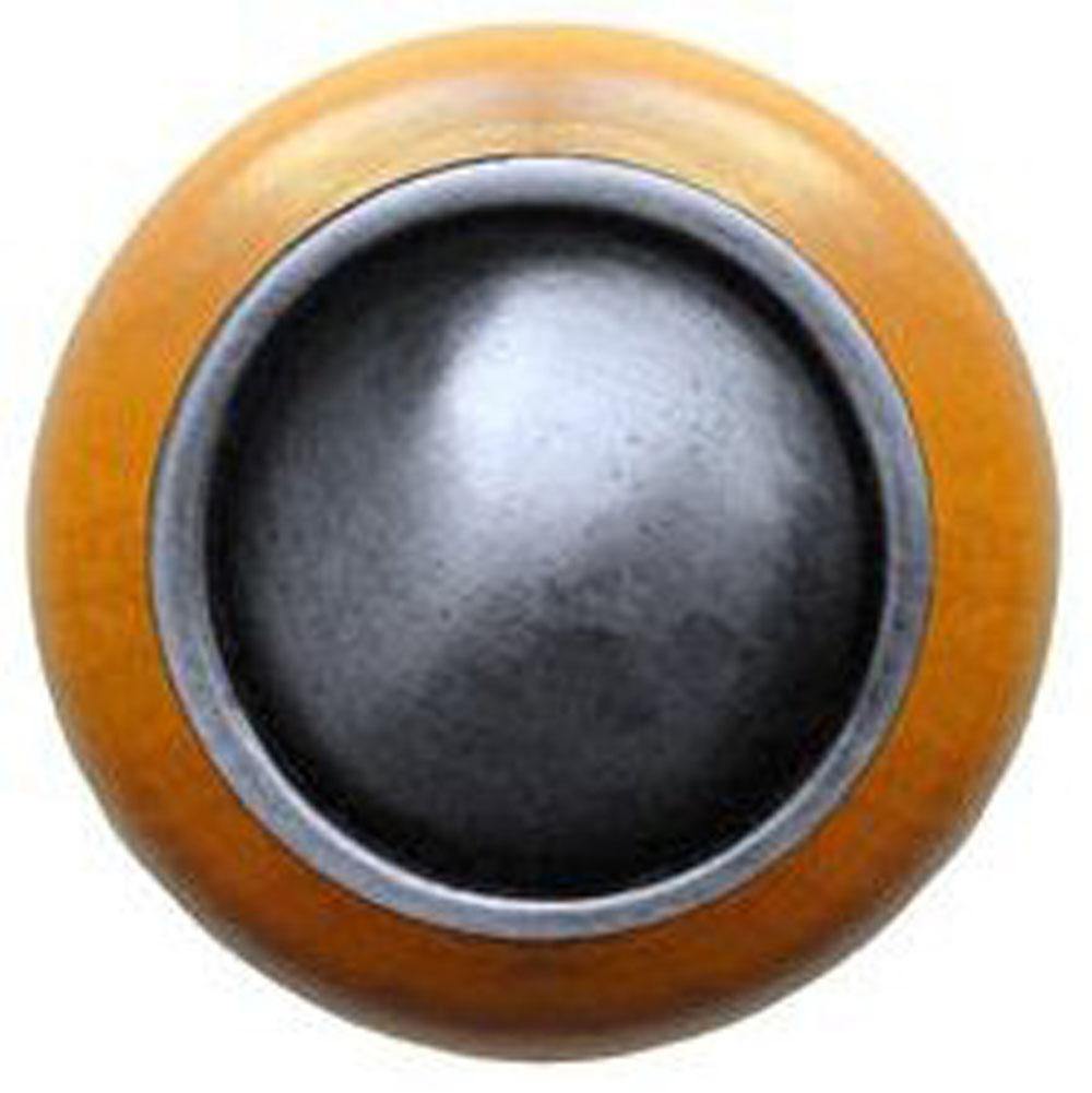 Notting Hill Plain Dome Wood Knob in Antique Pewter/Maple wood finish