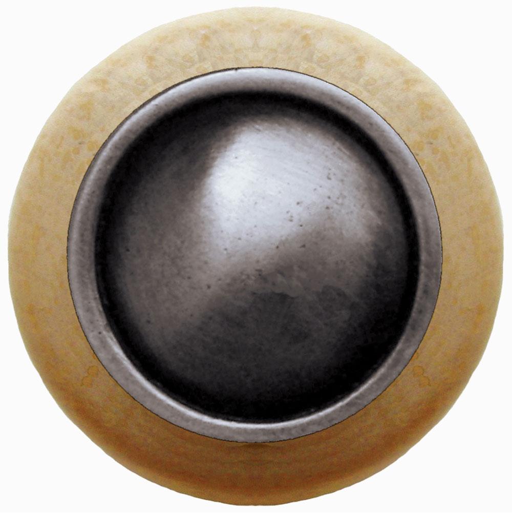 Notting Hill Plain Dome Wood Knob in Antique Pewter/Natural wood finish