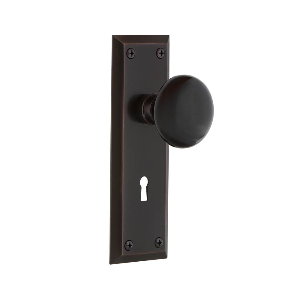 Nostalgic Warehouse Nostalgic Warehouse New York Plate with Keyhole Double Dummy Black Porcelain Door Knob in Timeless Bronze