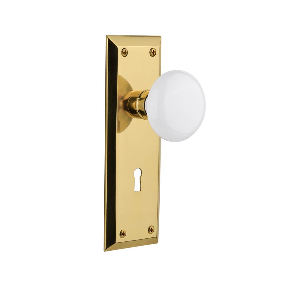 Nostalgic Warehouse Nostalgic Warehouse New York Plate with Keyhole Single Dummy White Porcelain Door Knob in Polished Brass