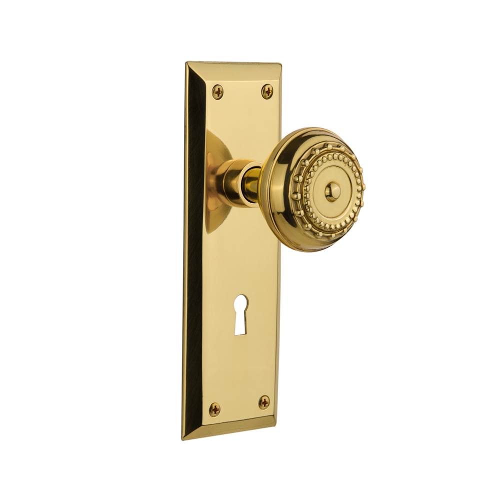 Nostalgic Warehouse Nostalgic Warehouse New York Plate with Keyhole Passage Meadows Door Knob in Polished Brass