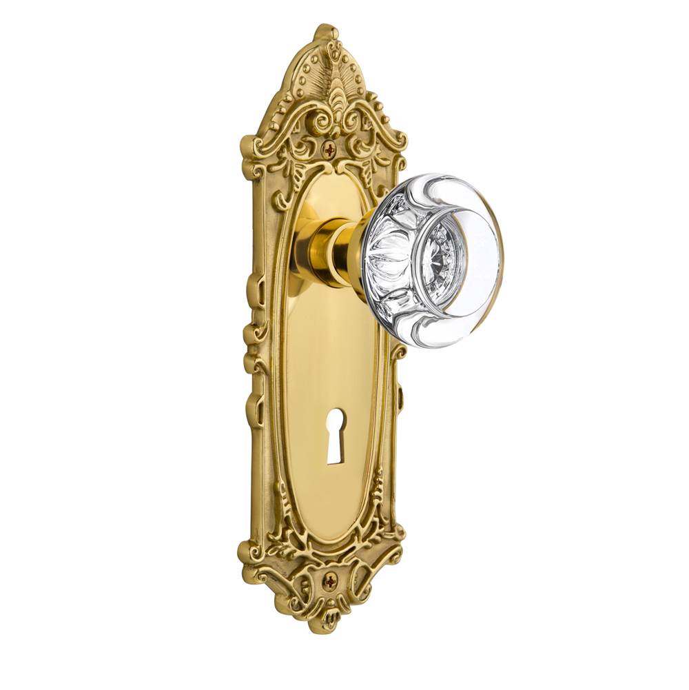 Nostalgic Warehouse Nostalgic Warehouse Victorian Plate with Keyhole Double Dummy Round Clear Crystal Glass Door Knob in Polished Brass