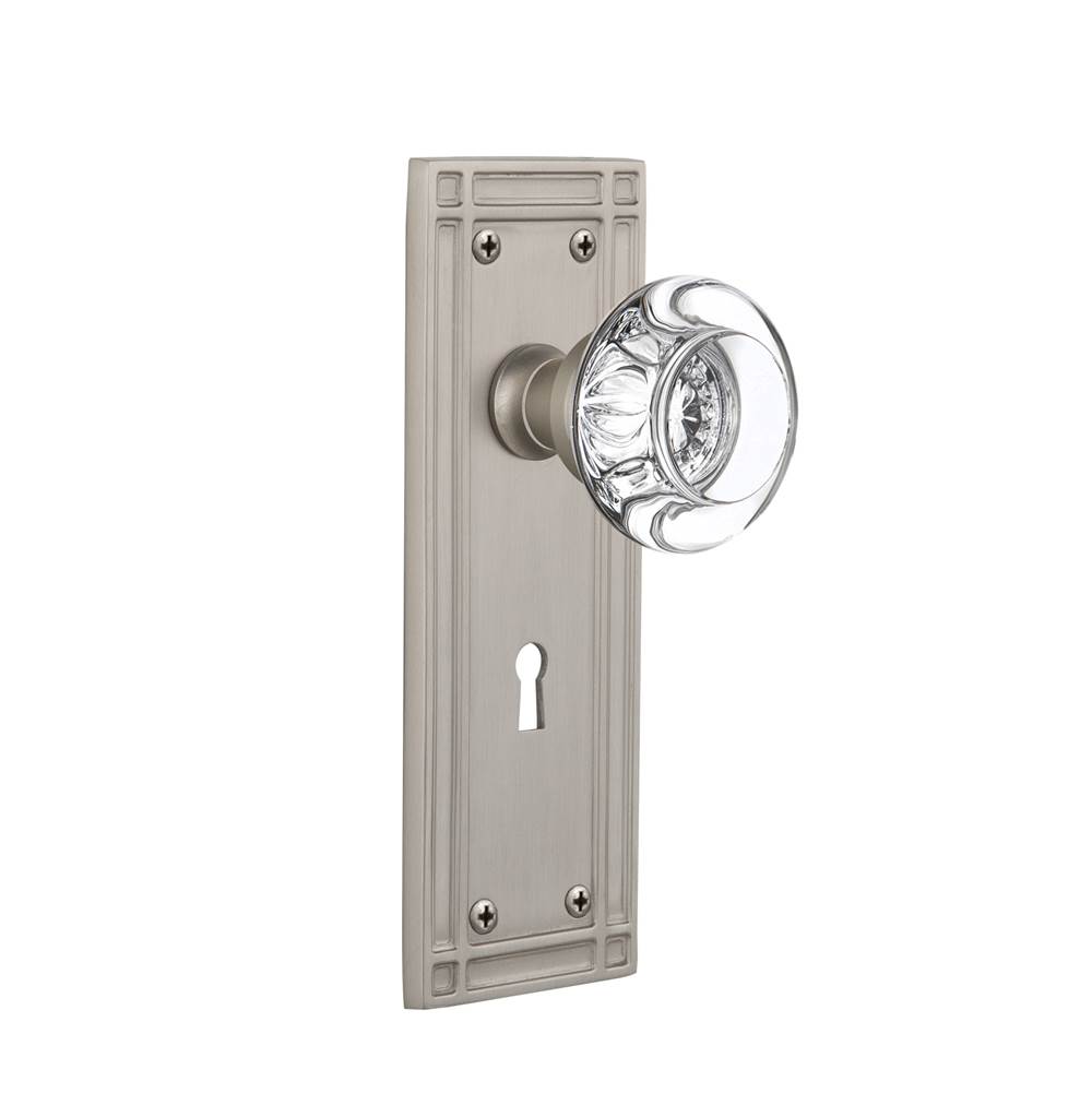 Nostalgic Warehouse Nostalgic Warehouse Mission Plate with Keyhole Privacy Round Clear Crystal Glass Door Knob in Satin Nickel