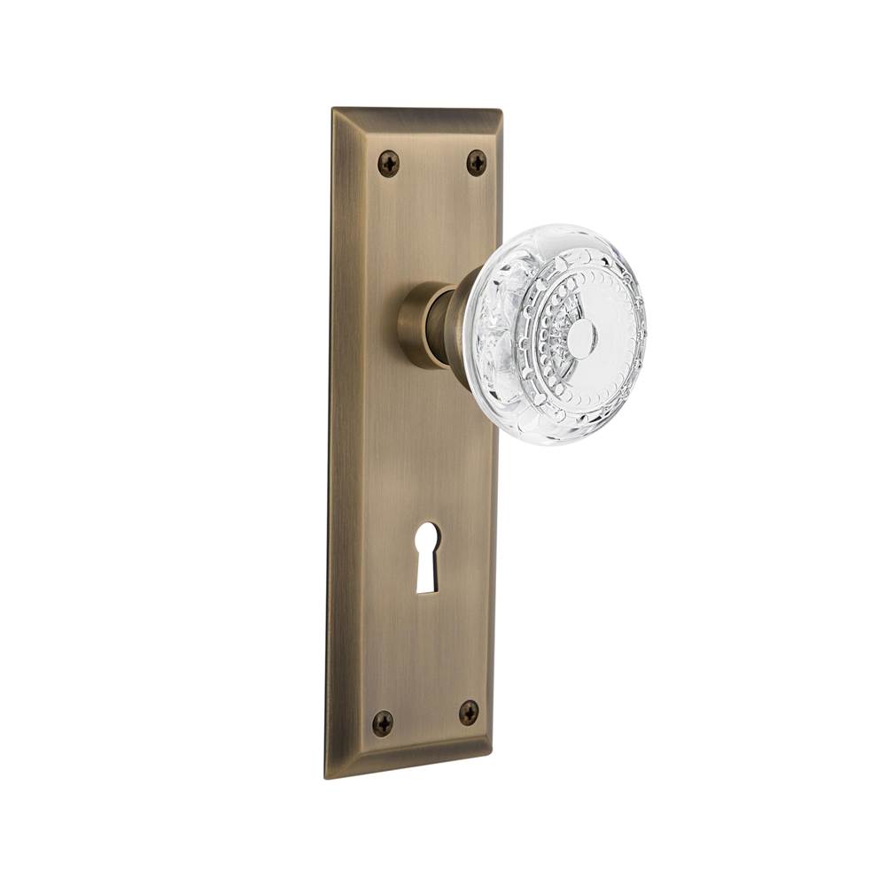 Nostalgic Warehouse Nostalgic Warehouse New York Plate Privacy with Keyhole Crystal Meadows Knob in Antique Brass