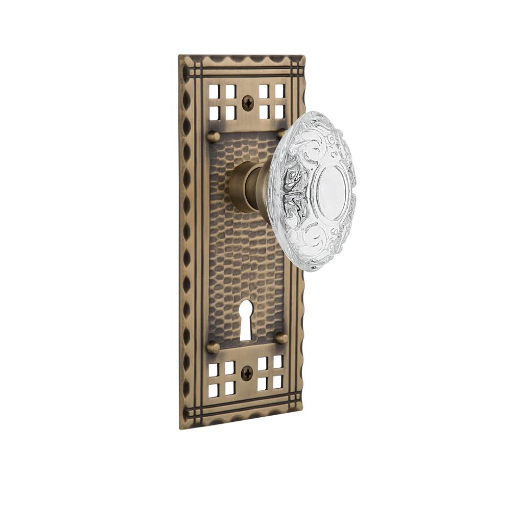 Nostalgic Warehouse Nostalgic Warehouse Craftsman Plate Privacy with Keyhole Crystal Victorian Knob in Antique Brass