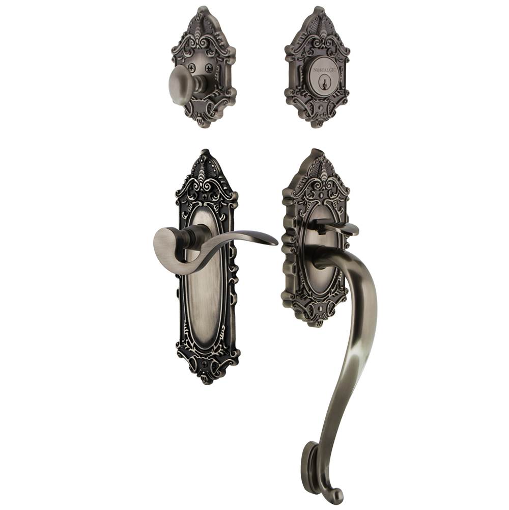 Nostalgic Warehouse Nostalgic Warehouse Victorian Plate S Grip Entry Set Manor Lever in Antique Pewter