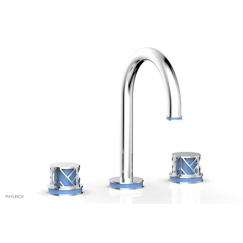 Phylrich Polished Nickel Jolie Widespread Lavatory Faucet With Gooseneck Spout, Round Cutaway Handles, And Light Blue Accents - 1.2GPM
