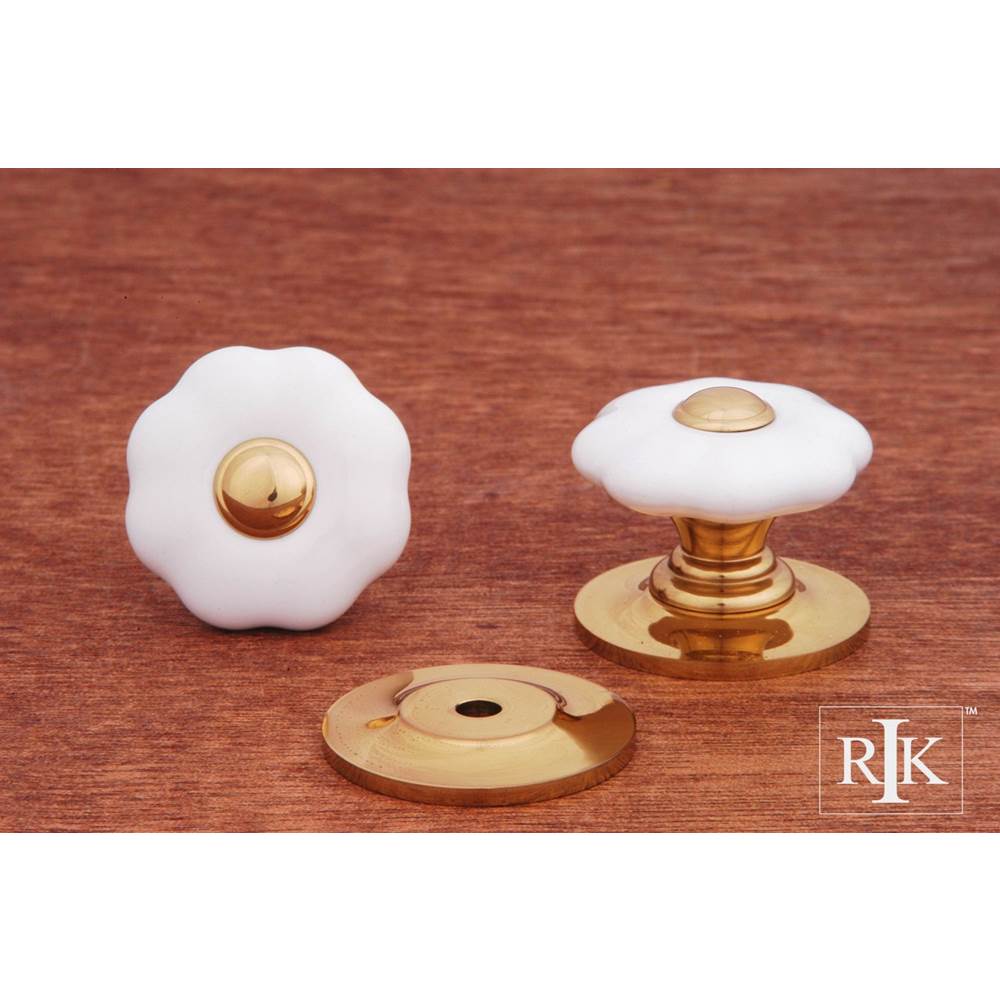 RK International Flowery Porcelain Knob with Brass Tip