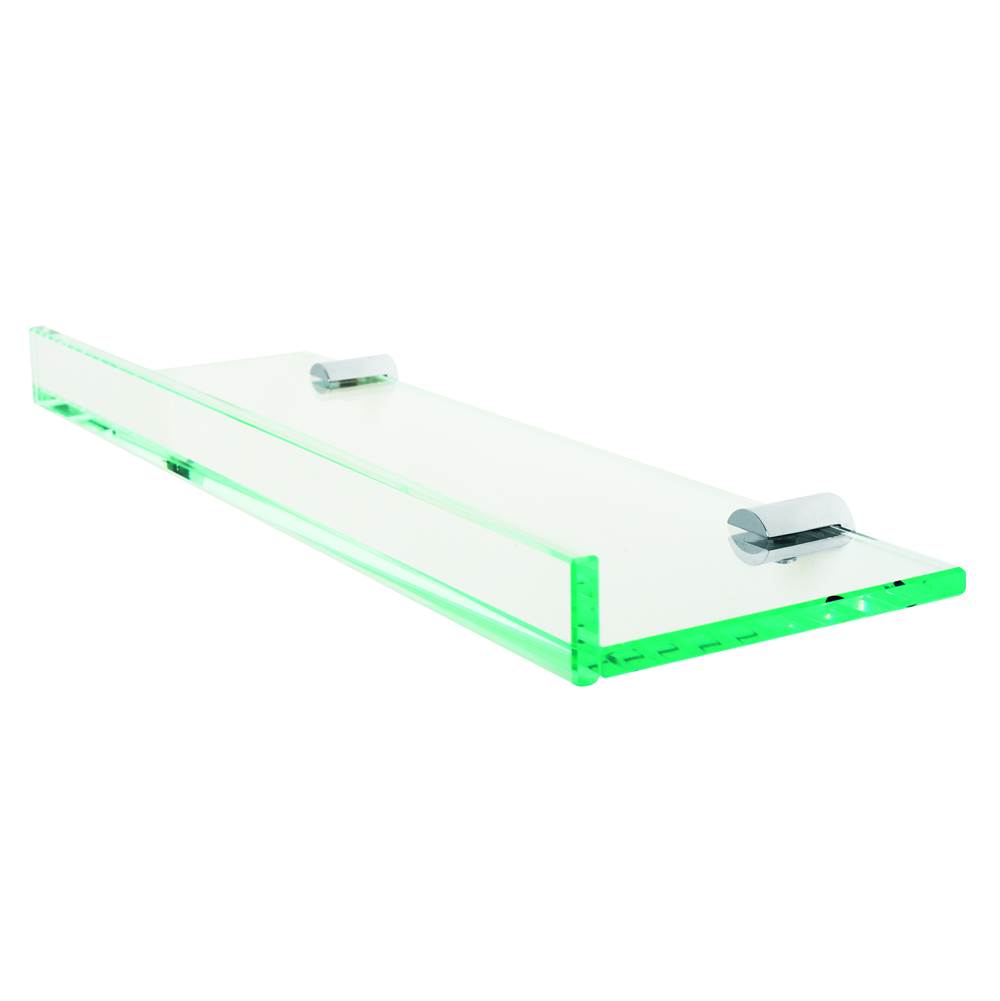 Valsan Archis Chrome Glass Shelf W/1'' Front Lip And Round Back Plate - 15 3/4'' X 4 7/8'' X 1 3/8''