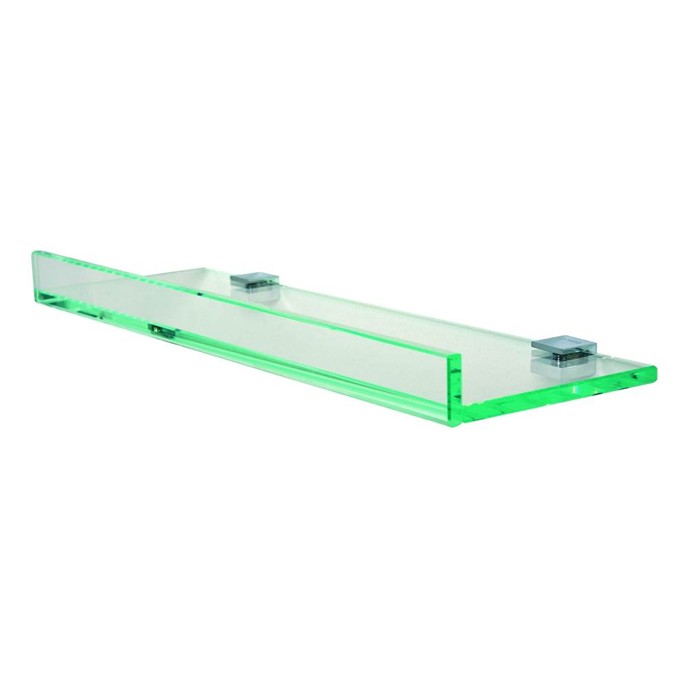 Valsan Tetris R Polished Brass Glass Shelf W/1'' Front Lip And Square Back Plate - 23 5/8'' X 4 7/8'' X 1 3/8''