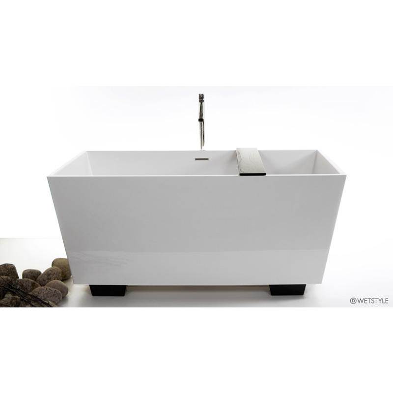 WETSTYLE Cube Bath 60 X 30 X 24.25 - Fs  - Built In Nt O/F & Bn Drain - Copper Conn - Wetmar Bio Feet White - White True High Gloss