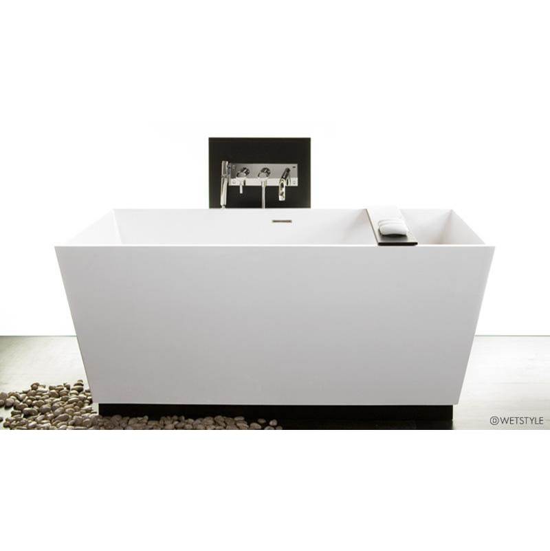 WETSTYLE Cube Bath 60 X 30 X 24 - Fs  - Built In Nt O/F & Bn Drain - Copper Conn - Wood Plinth Oak White - White Matte