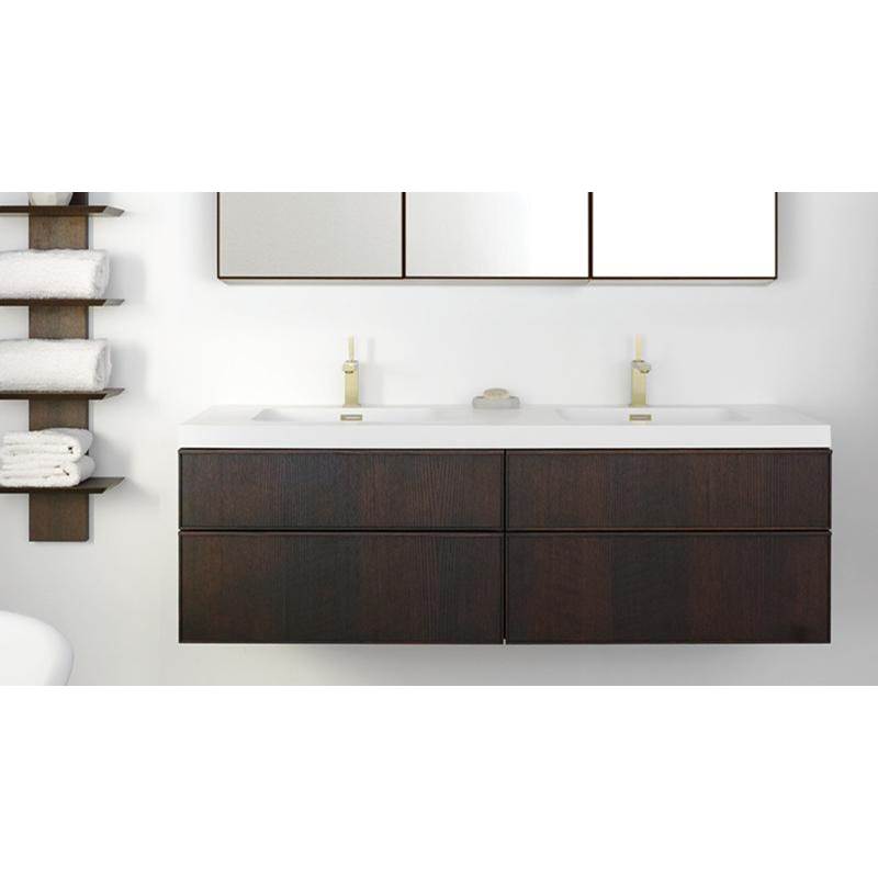 WETSTYLE Furniture Frame Linea - Vanity Wall-Mount 72 X 22 - 4 Drawers, Horse Shoe Drawers - Oak Natural And White Glass Insert