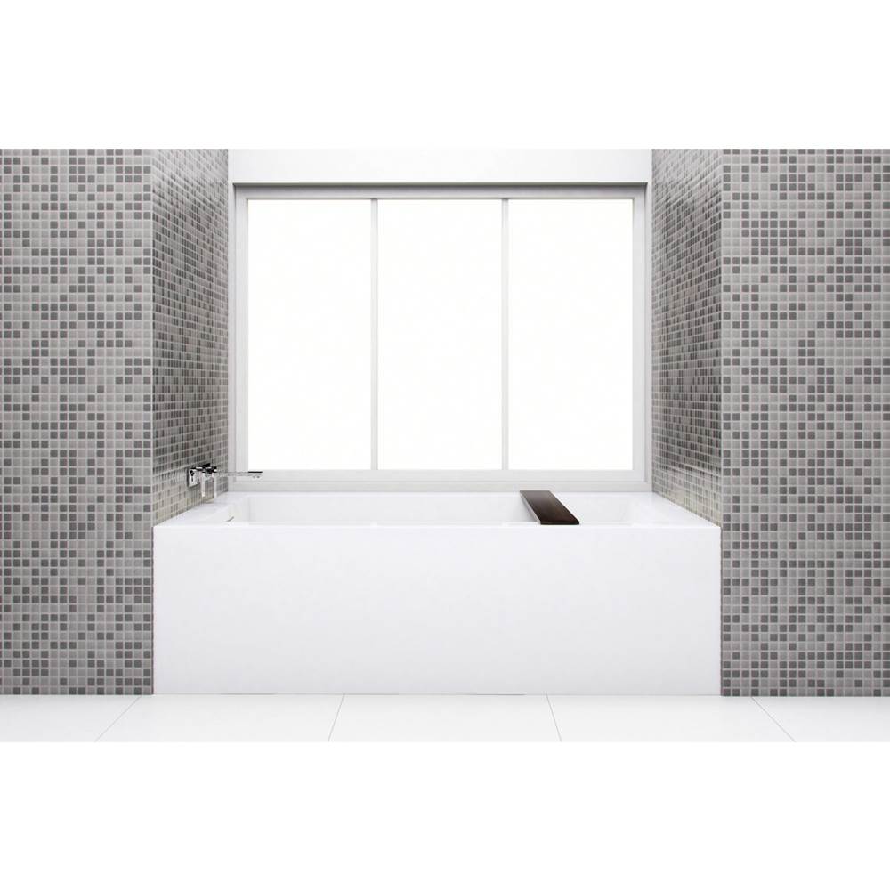 WETSTYLE Cube Bath 60 X 30 X 18 - 2 Walls - L Hand Drain - Built In Nt O/F & Wh Drain - White True High Gloss