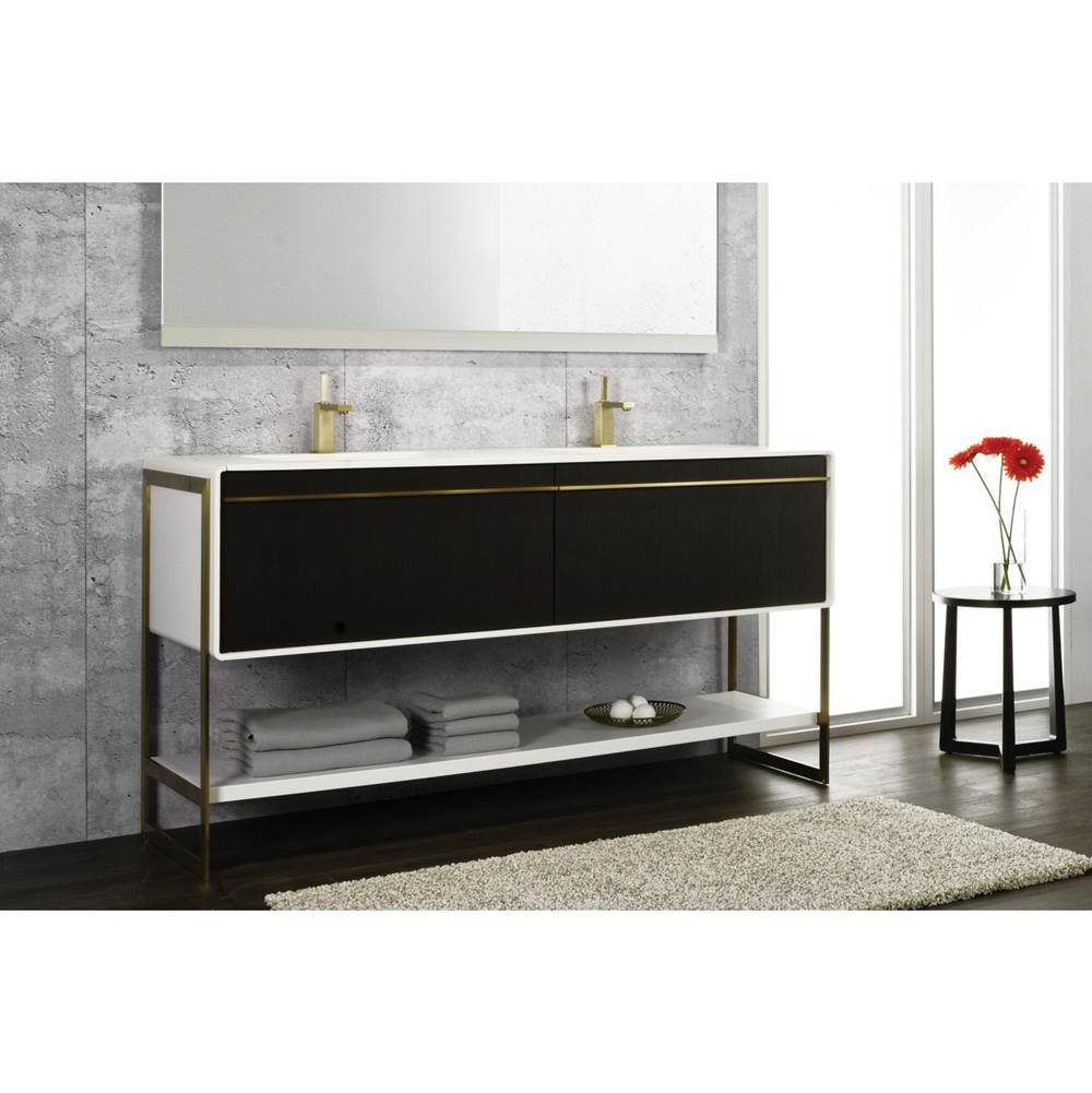 WETSTYLE Deco Vanity Floormount 60'' - Wll Config Walnut Chocolate And Matte Lacquer Stone Harbour Grey - Brushed Steel