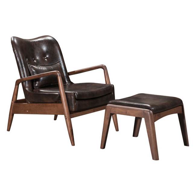 Zuo Bully Lounge Chair and Ottoman Brown