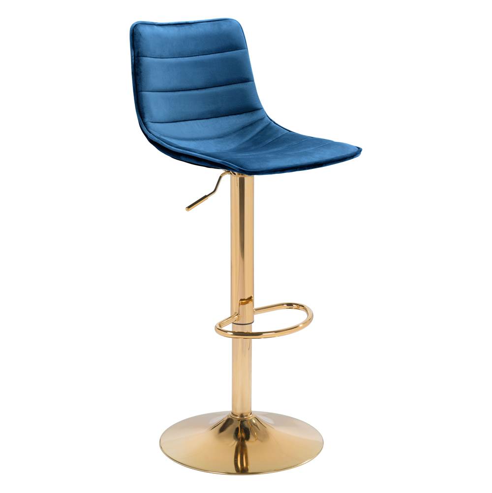 Zuo Prima Bar Chair Dark Blue and Gold