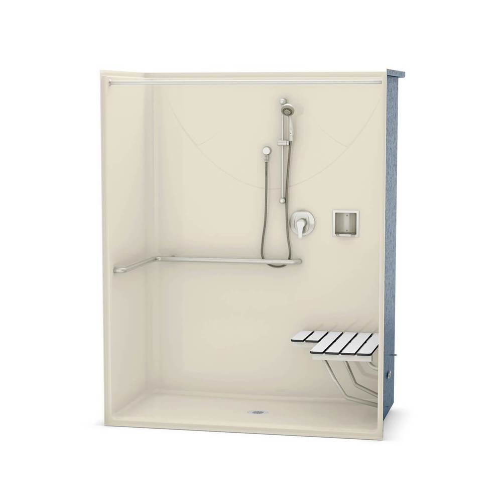 Aker OPS-6030 AcrylX Alcove Center Drain One-Piece Shower in Bone - ADA Compliant (with Seat)