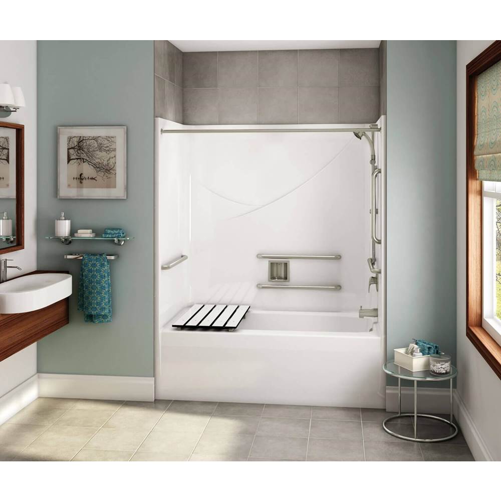 Aker OPTS-6032 AcrylX Alcove Left-Hand Drain One-Piece Tub Shower in Sterling Silver - ANSI Compliant
