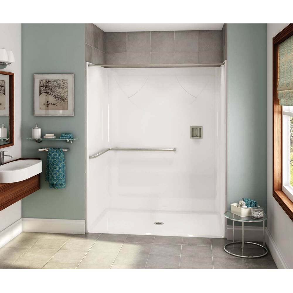 Aker OPS-6036 AcrylX Alcove Center Drain One-Piece Shower in Thunder Grey - ADA L-Bar
