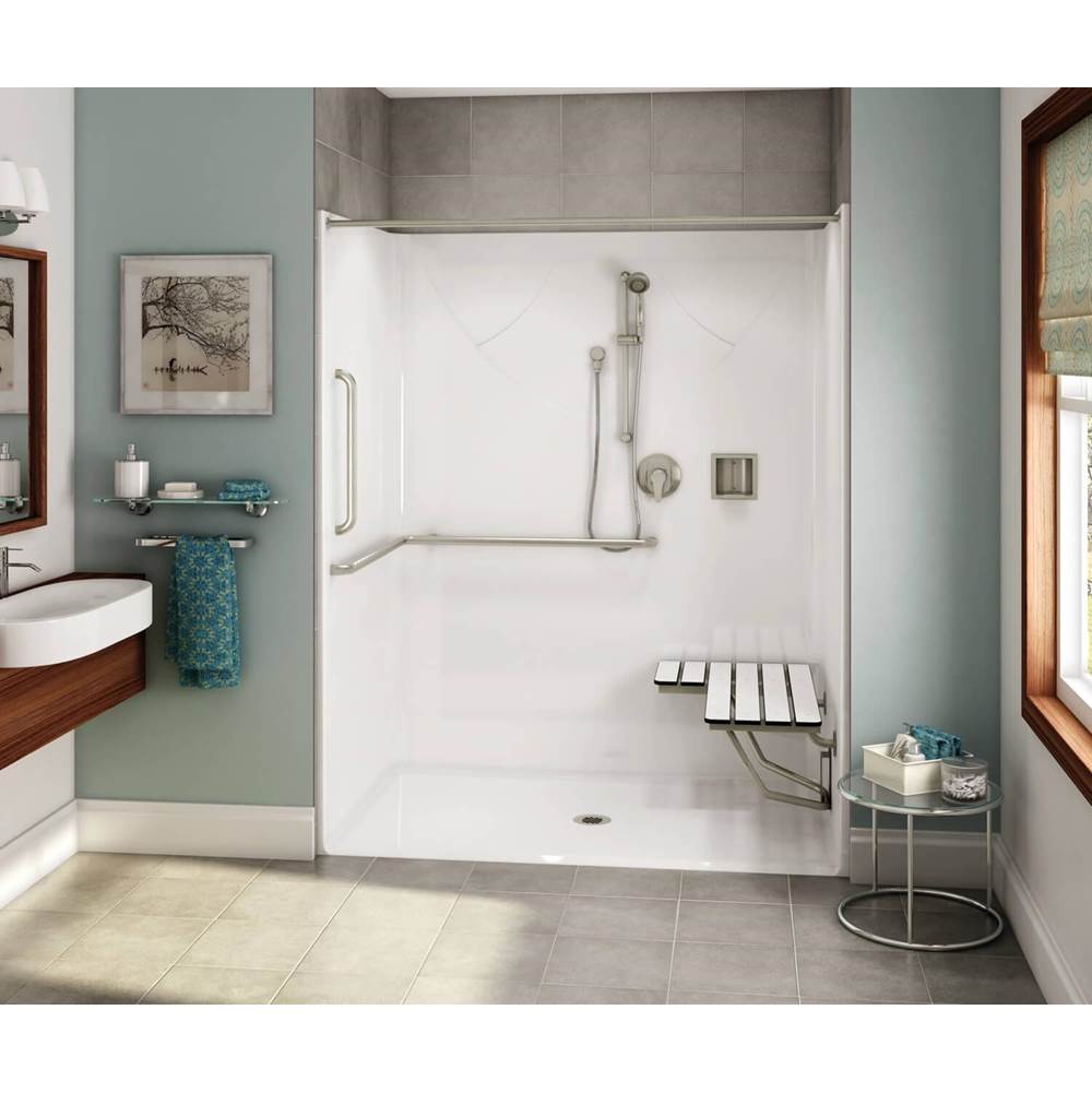 Aker OPS-6036 AcrylX Alcove Center Drain One-Piece Shower in Bone - ANSI compliant