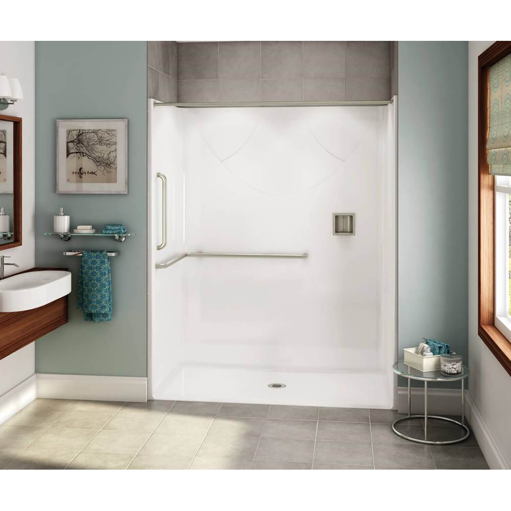 Aker OPS-6030 AcrylX Alcove Center Drain One-Piece Shower in Bone - ANSI Grab Bar