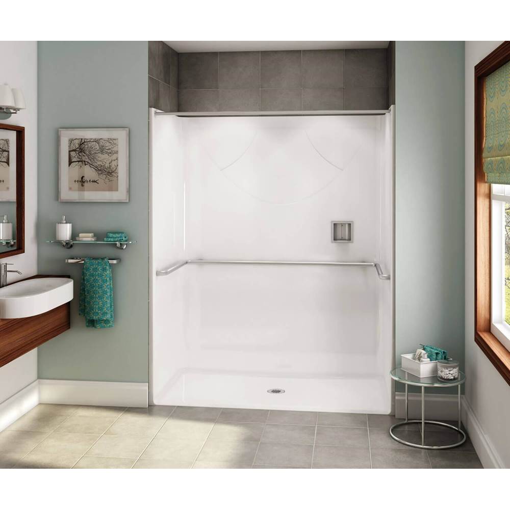 Aker OPS-6030-RS AcrylX Alcove Center Drain One-Piece Shower in Sterling Silver - ADA U-Bar
