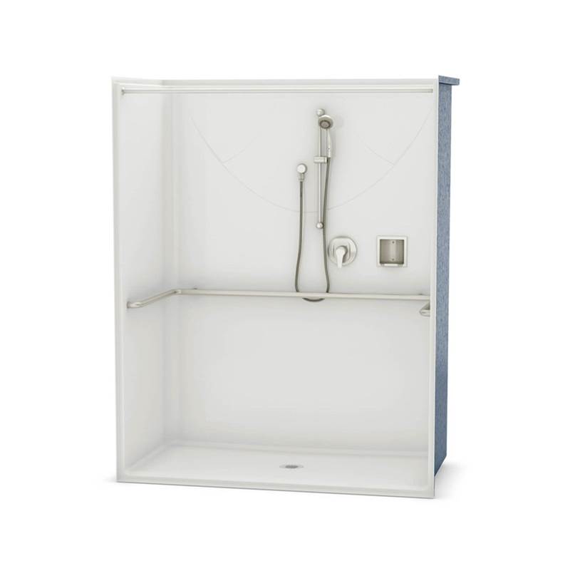 Aker OPS-6030-RS AcrylX Alcove Center Drain One-Piece Shower in Bone - ADA Compliant (without Seat)