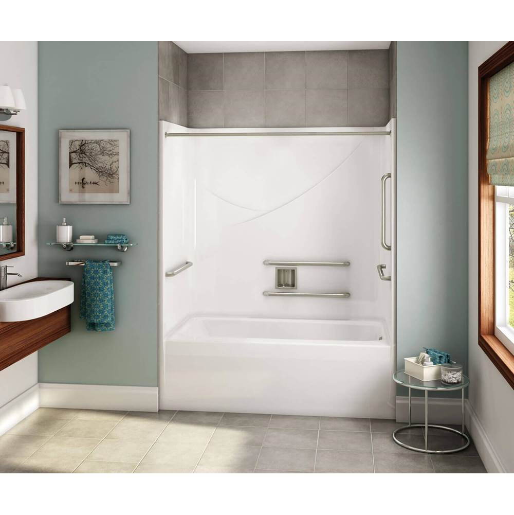 Aker OPTS-6032 AcrylX Alcove Left-Hand Drain One-Piece Tub Shower in Thunder Grey - ANSI Grab Bars