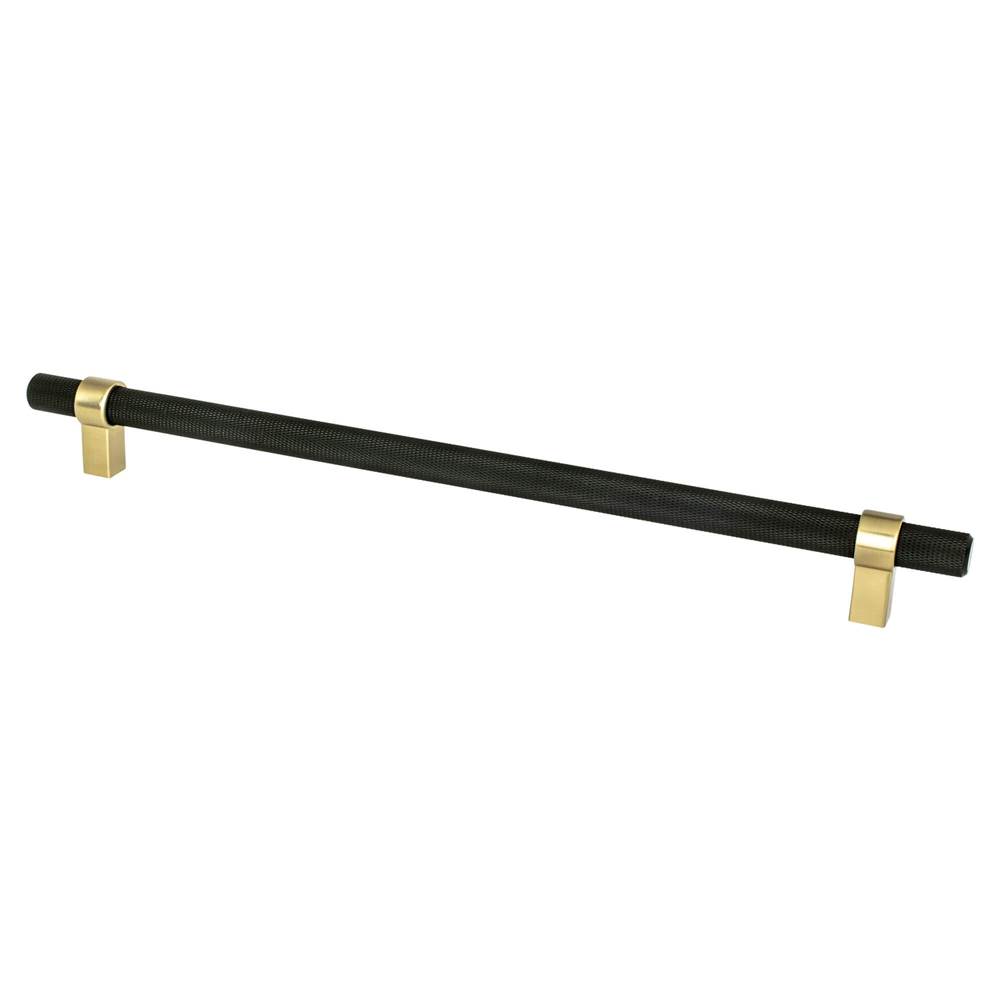 Berenson Radial Reign 12in. CC Matte Black Bar and Modern Brushed Gold Posts Appliance Pull