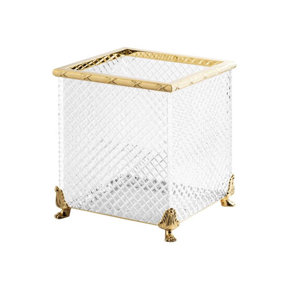 Cristal & Bronze Square Bin Without Cover, On Lion Feet, 26X26X30cm. ''Diamant'' Cut Crystal