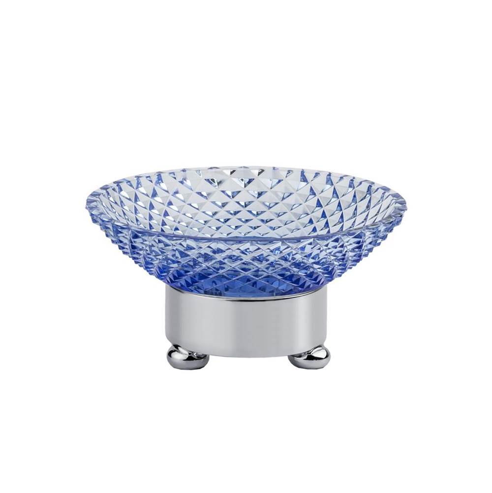 Cristal & Bronze Round Soap Dish, Ø11cm, H. 5cm, On Ball Feet, Blue Crystal