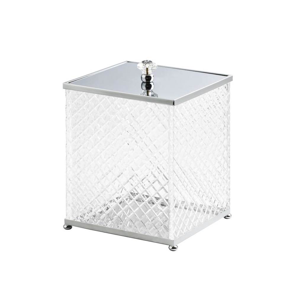 Cristal & Bronze Square Bin With Cover, On Ball Feet, 21X21X26cm. ''Diamant'' Cut Crystal