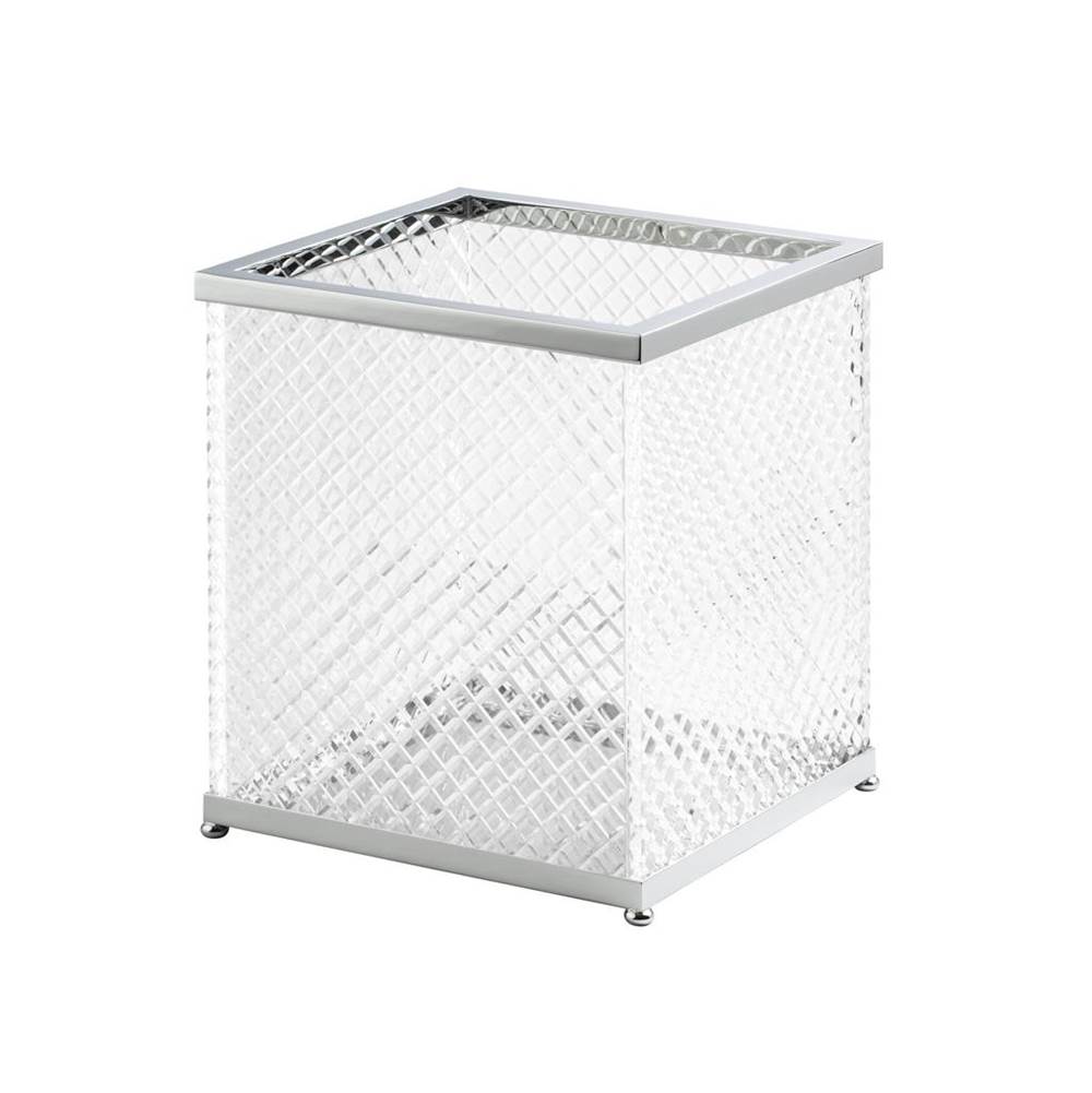 Cristal & Bronze Square Bin Without Cover, On Ball Feet, 26X26X30cm. ''Diamant'' Cut Crystal