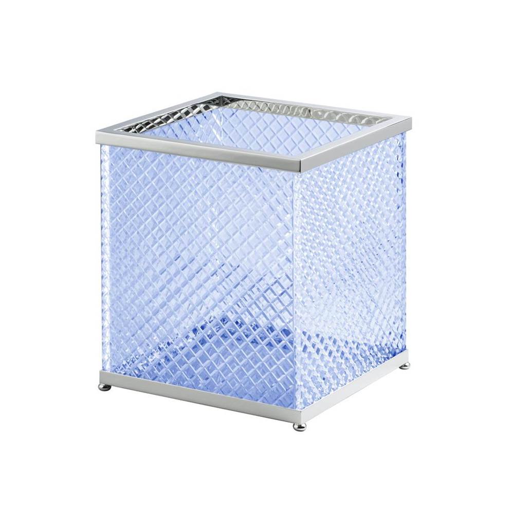 Cristal & Bronze Square Bin Without Cover, On Ball Feet, 26X26X30cm, Blue Crystal, ''Diamant'' Cut