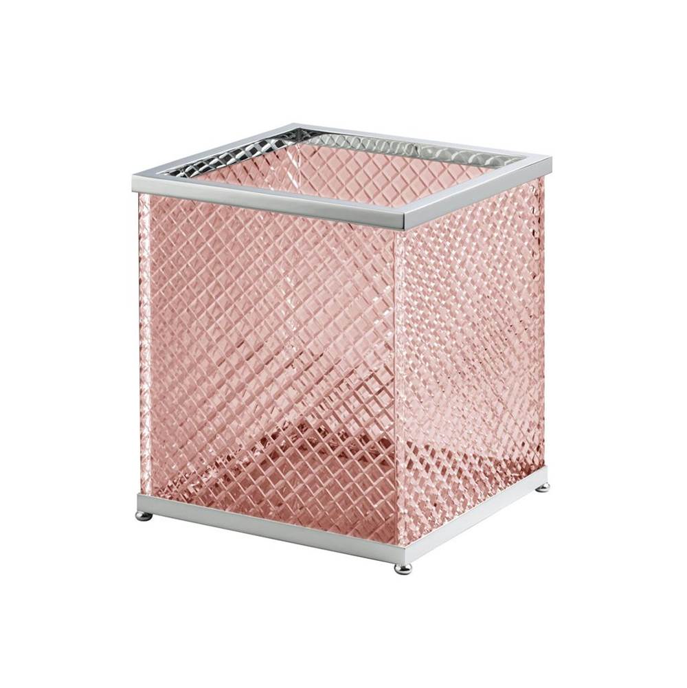 Cristal & Bronze Square Bin Without Cover, On Ball Feet, 26X26X30cm, Pink Crystal, ''Diamant'' Cut