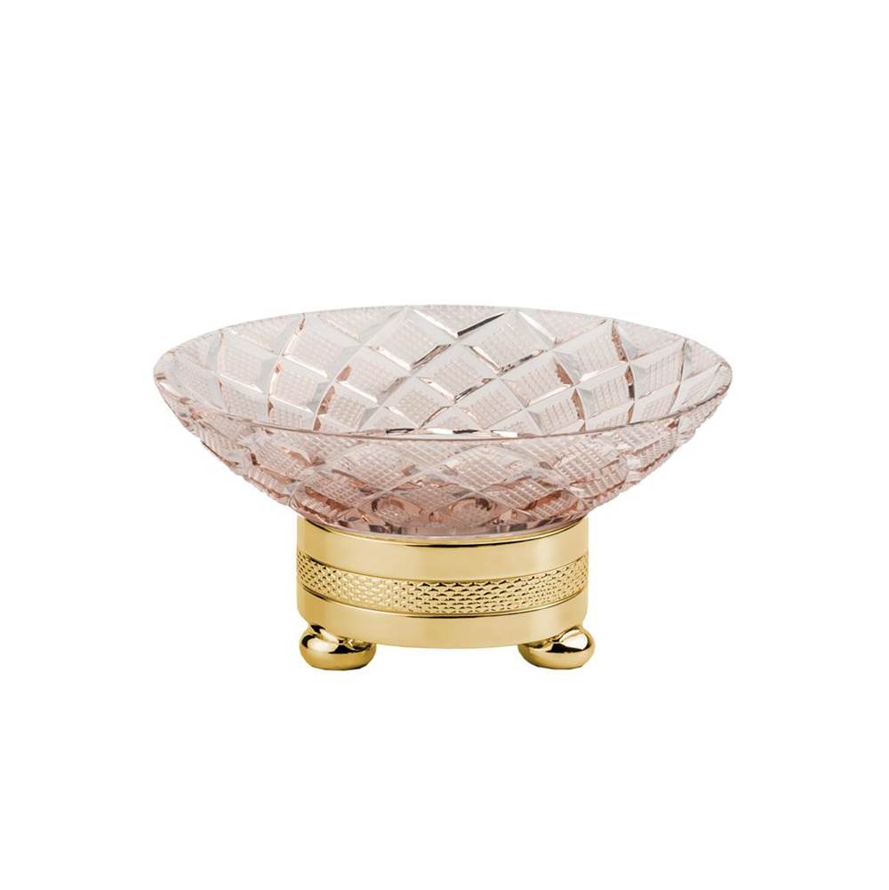 Cristal & Bronze Round Soap Dish, Ø11cm, H. 5cm, On Ball Feet, Pink Crystal