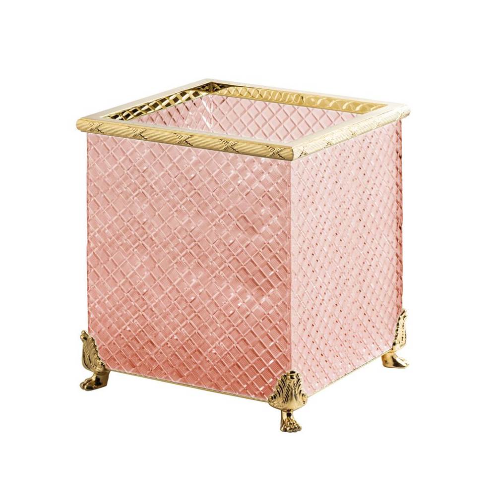 Cristal & Bronze Square Bin Without Cover, On Lion Feet, 26X26X30cm, Pink Crystal, ''Losange'' Cut