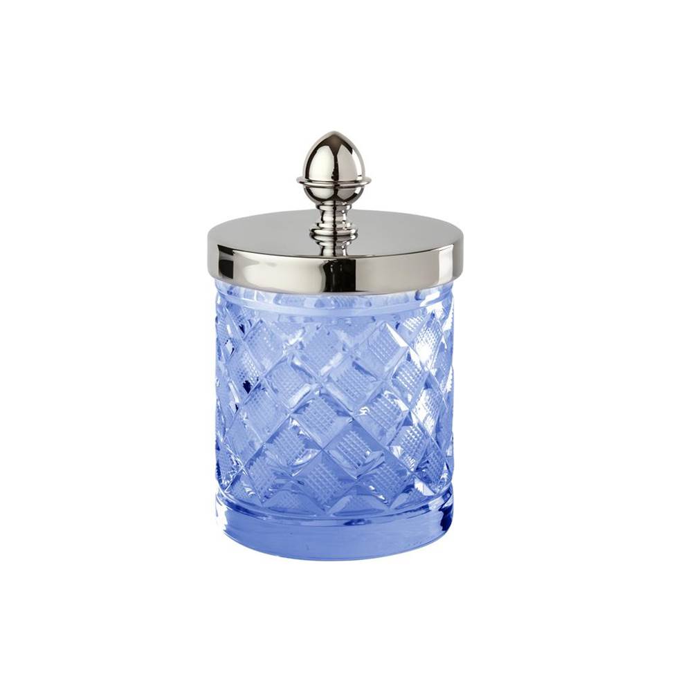 Cristal & Bronze Small Q-Tip Jar, Seed, Ø8cm, H. 13cm, Blue Crystal