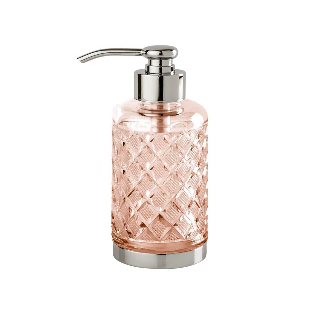Cristal & Bronze Free-Standing Soap Dispenser, Large Size, Cont. 360Ml, Ø8cm, H. 17cm, Pink Crystal