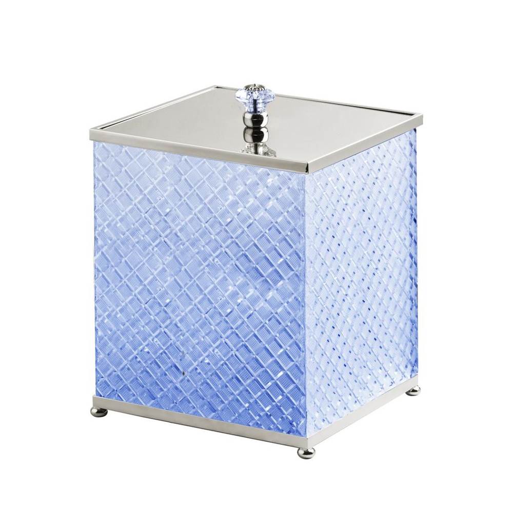 Cristal & Bronze Square Bin With Cover, On Ball Feet, 21X21X26cm, Blue Crystal, ''Losange'' Cut