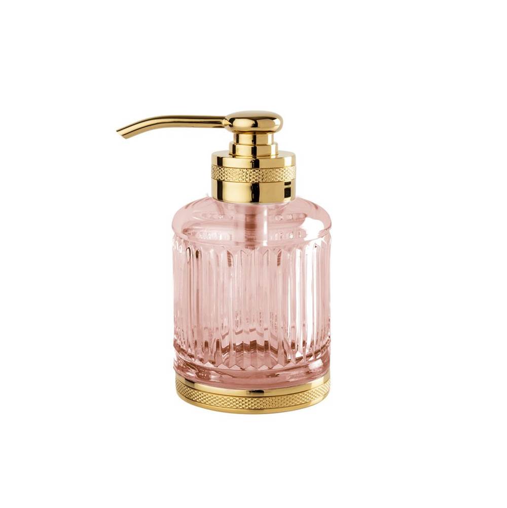 Cristal & Bronze Free-Standing Soap Dispenser, Small Size, Cont. 210Ml, Ø8cm, H. 13.5cm, Pink Crystal