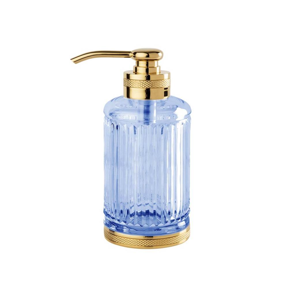 Cristal & Bronze Free-Standing Soap Dispenser, Large Size, Cont. 360Ml, Ø8cm, H. 17cm, Blue Crystal